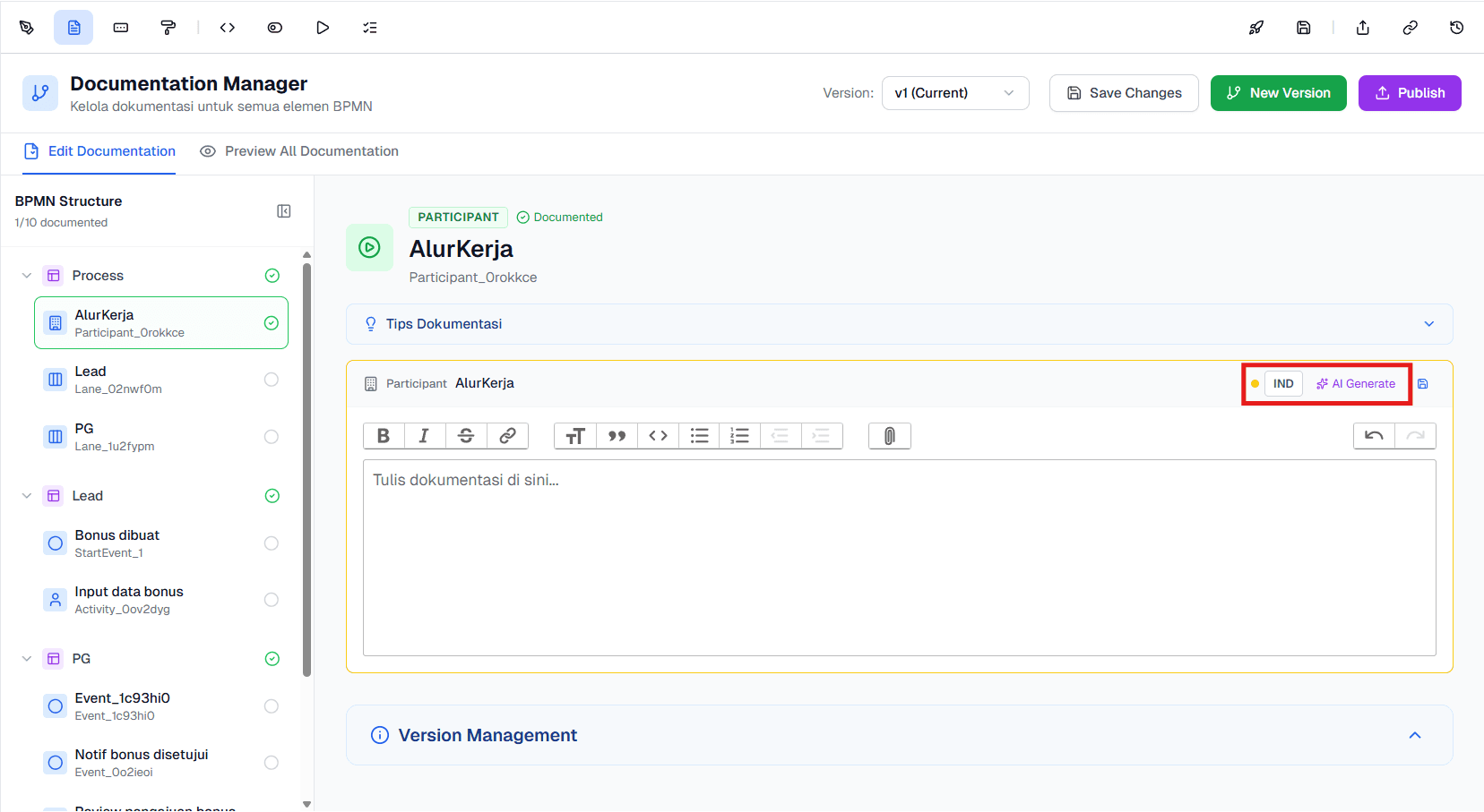Edit Documentation BPMN