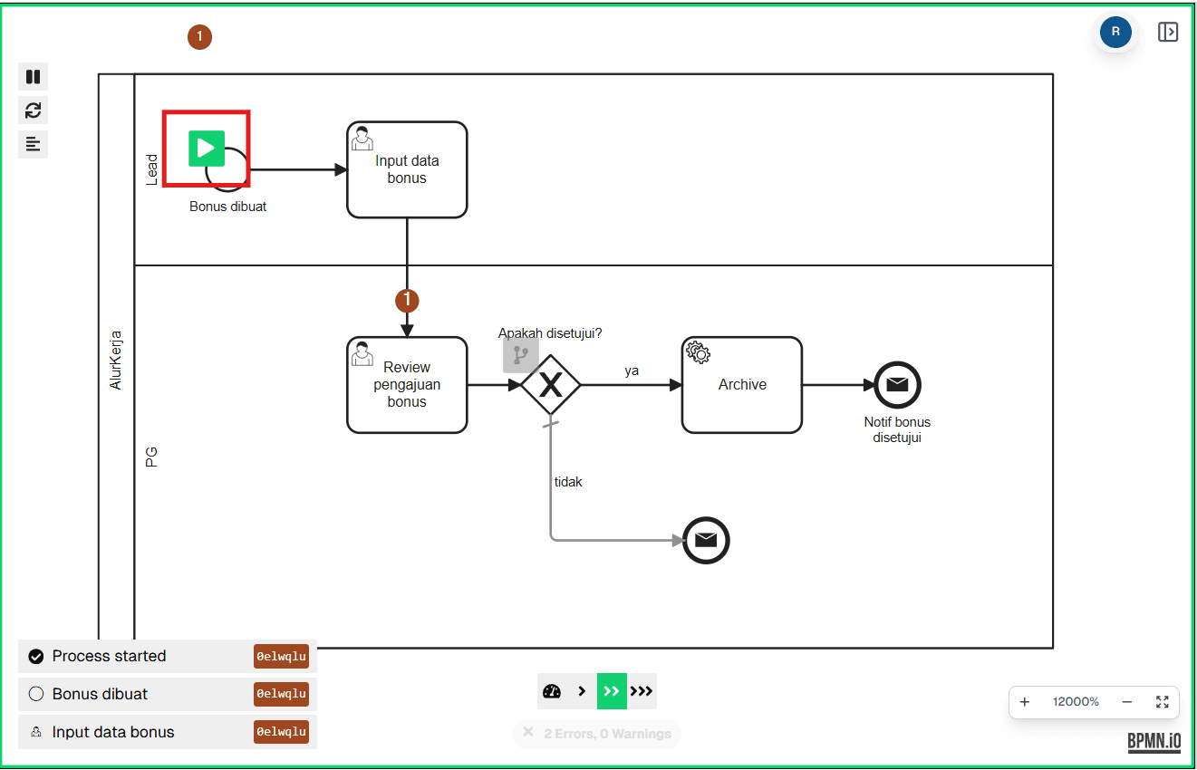 Run Start Token Simulation BPMN