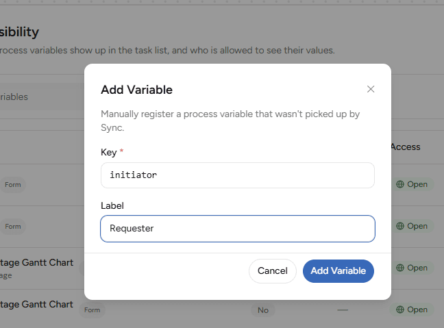 Modal Add Variable