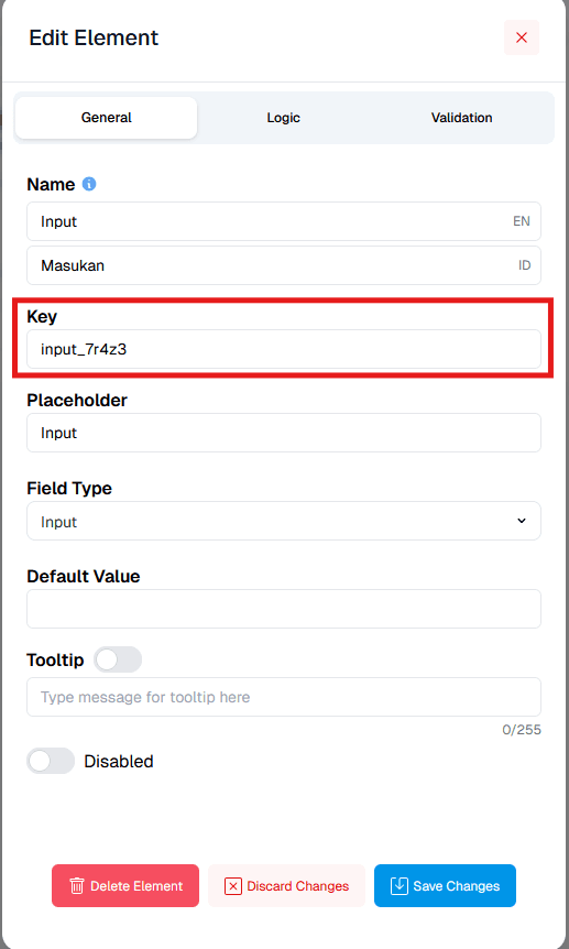 Set Key Form Builder