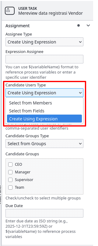 BPMN Assignment Detail Candidate Type