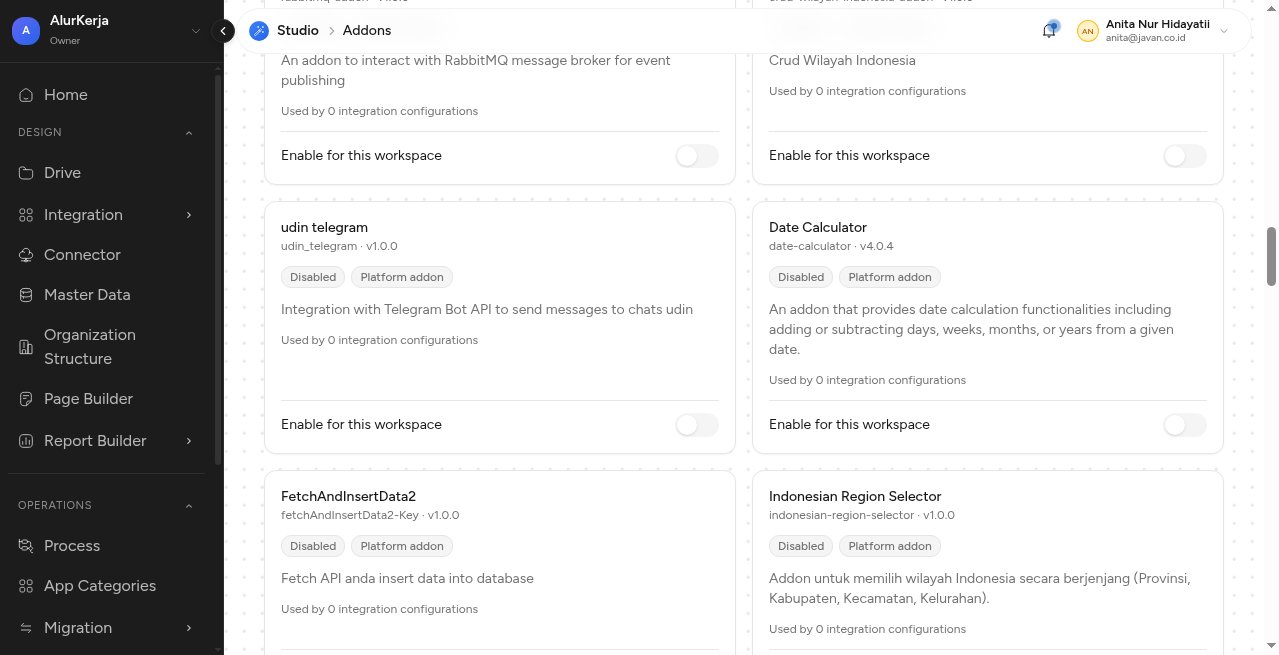 Addon Date Calculator berstatus Disabled di workspace lain milik akun yang sama