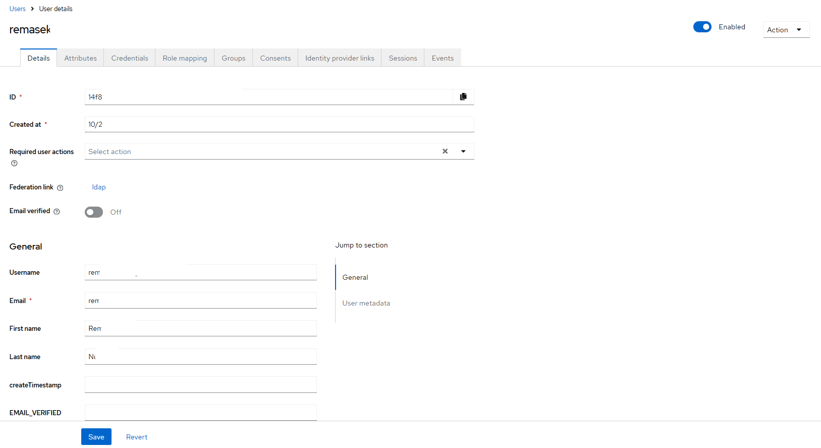 Detail User Keycloak,