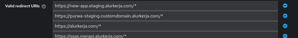 Menambahkan custom domain pada Valid redirect URIs client Keycloak
