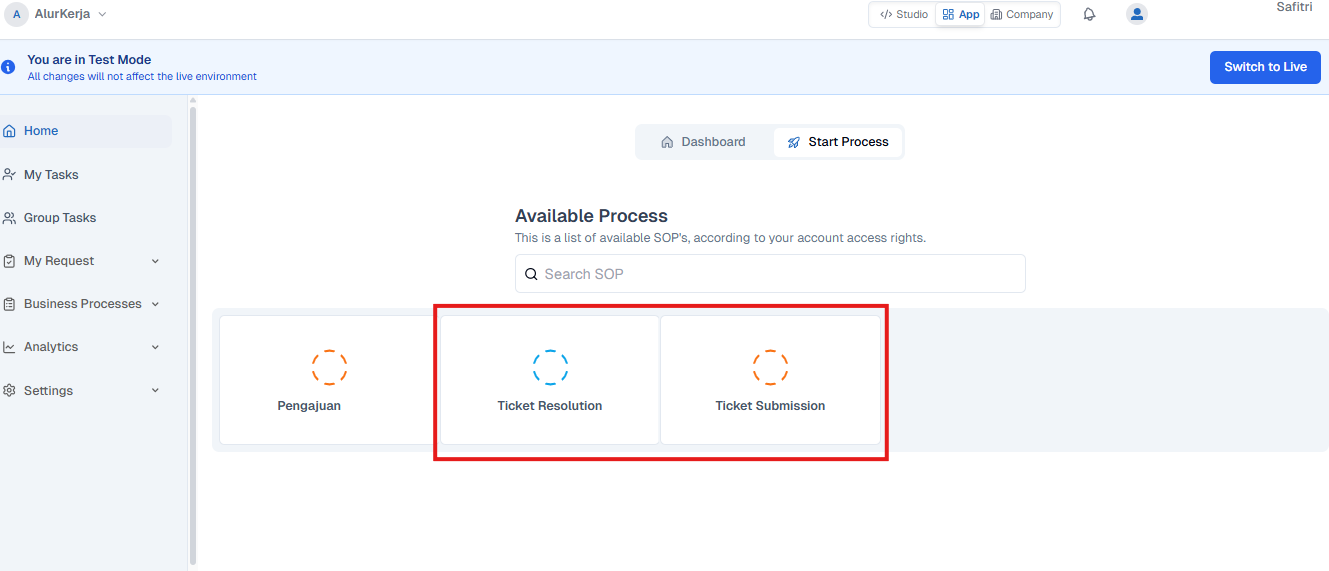 BPMN Card Testing Mode