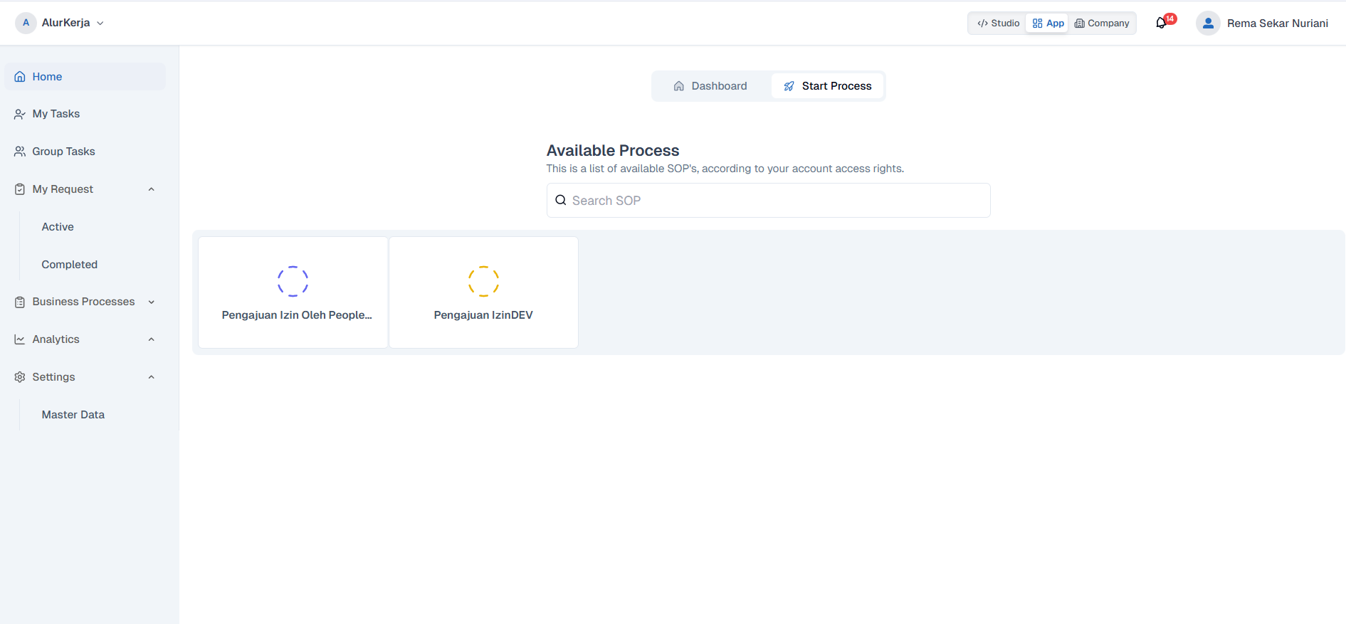 Halaman Start Process OnPremise