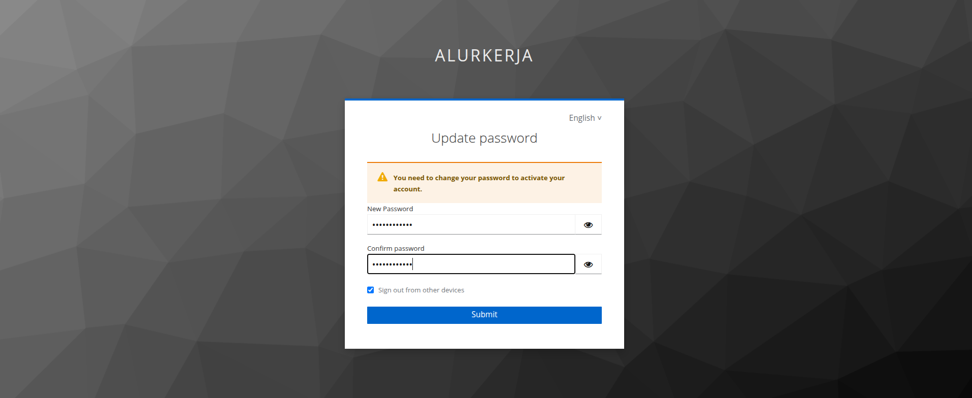 Login pertama: AlurKerja meminta password baru