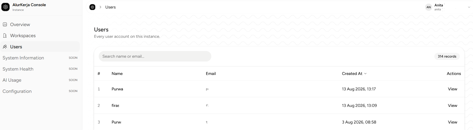 Daftar Users di Console