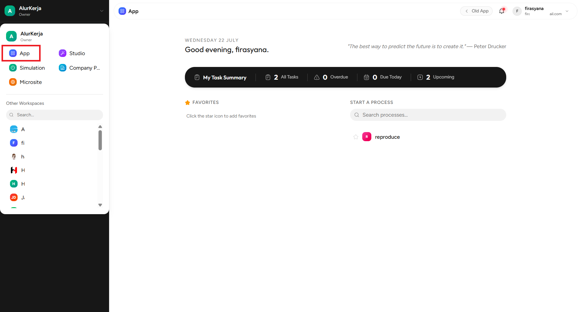 Halaman Dashboard App OnPremise