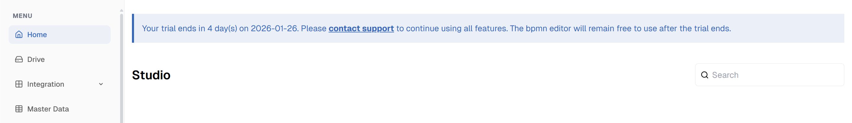 Halaman Studio Sebelum Masa Trial Berakhir