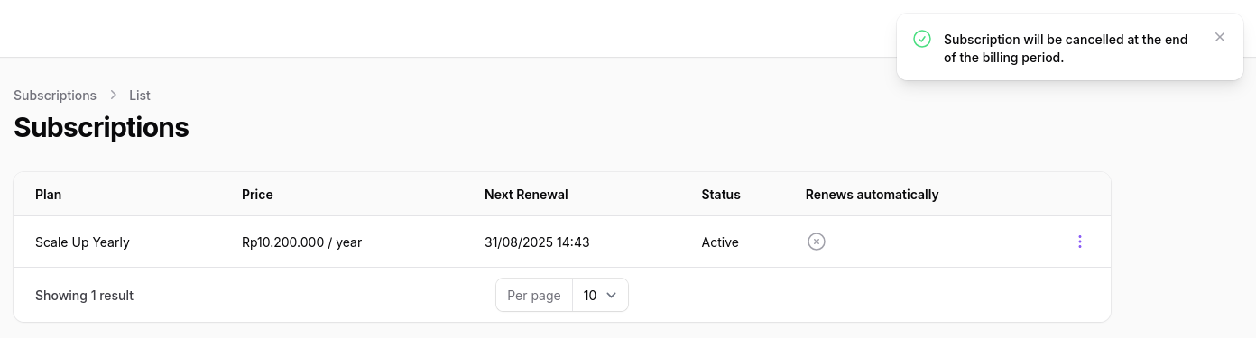 Notifikasi Berhasil Cancel