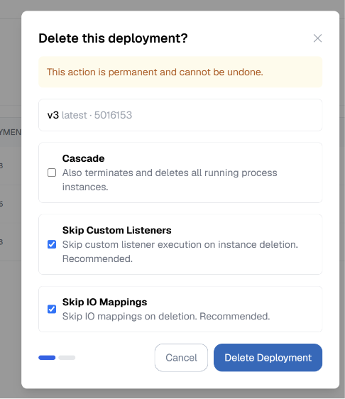 Dialog Delete this deployment