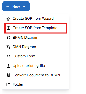 Dropdown Create SOP from Template