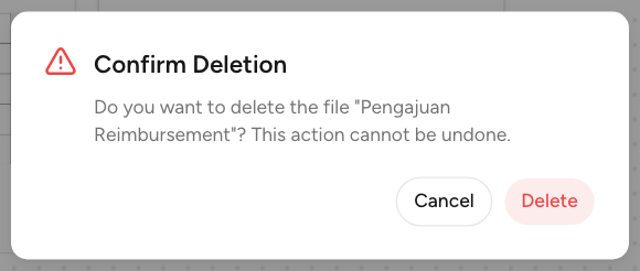Dialog Confirm Deletion di Drive