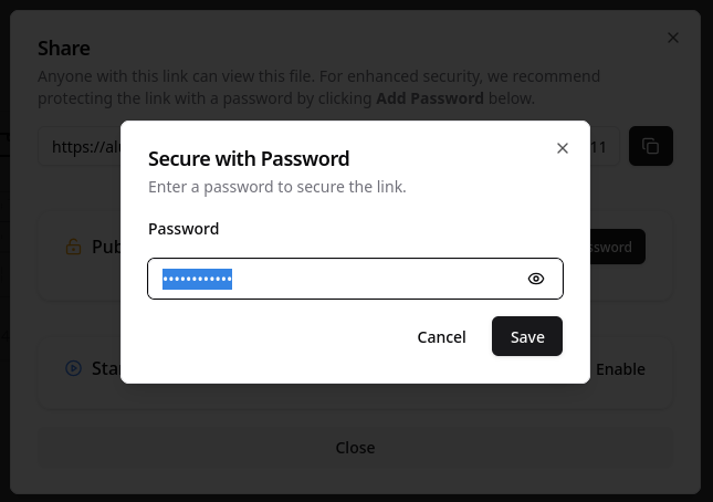 File Sharing Modal Add Password