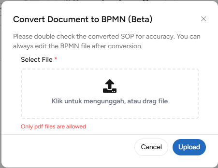 Pop up Create BPMN