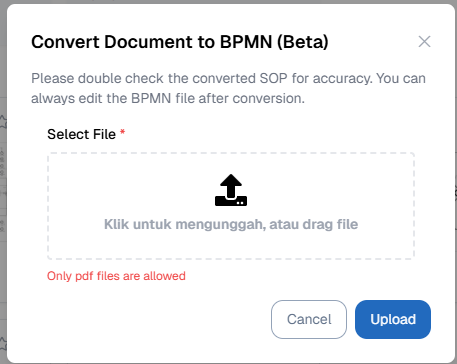Pop up Create BPMN