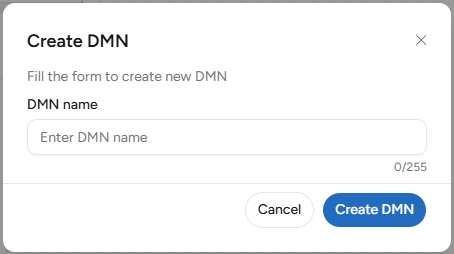 Pop up Create DMN