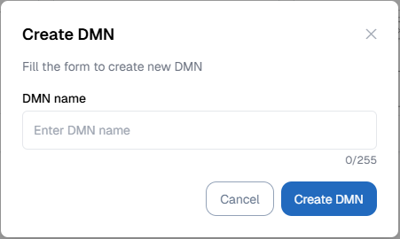 Pop up Create DMN