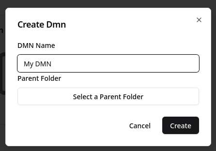 Pop up Create DMN