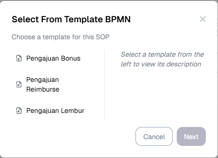 Pop up Template from BPMN
