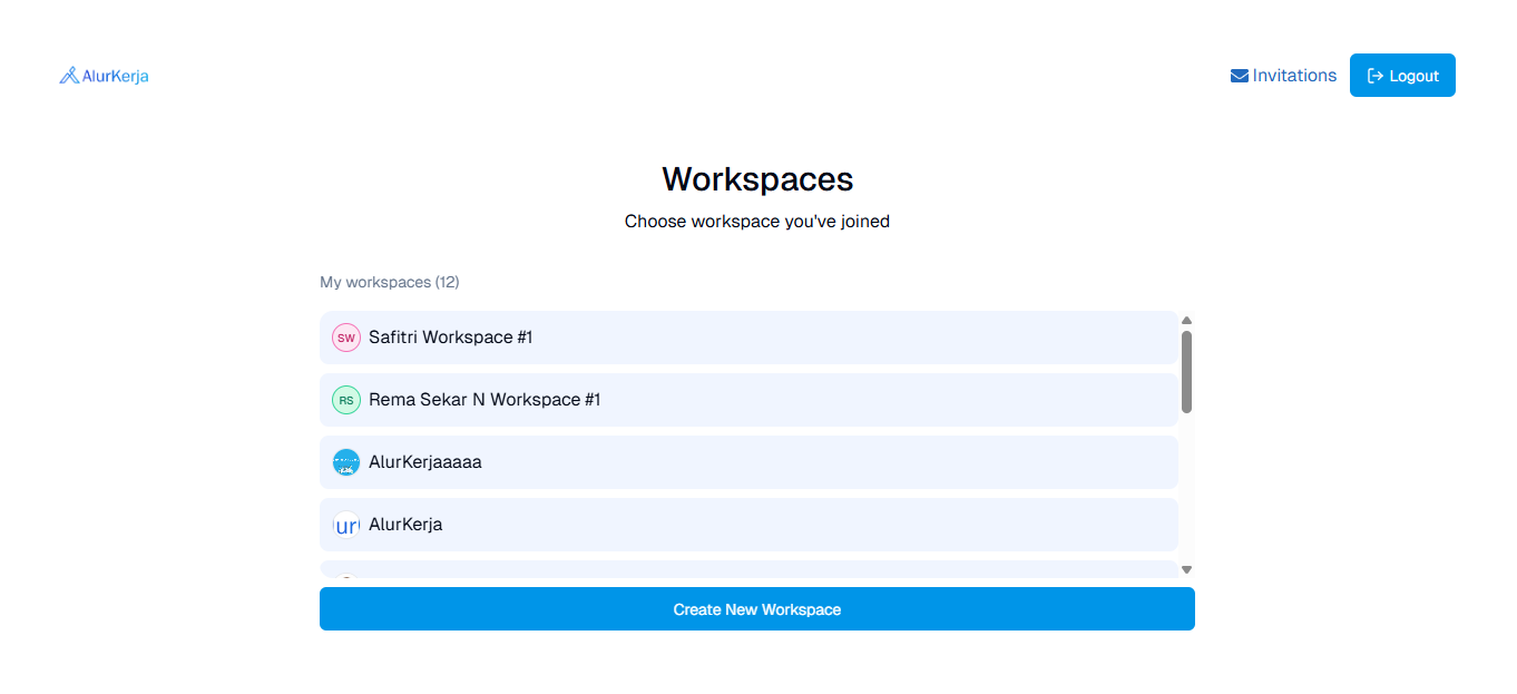 Halaman Select Workspace App AlurKerja On Premise