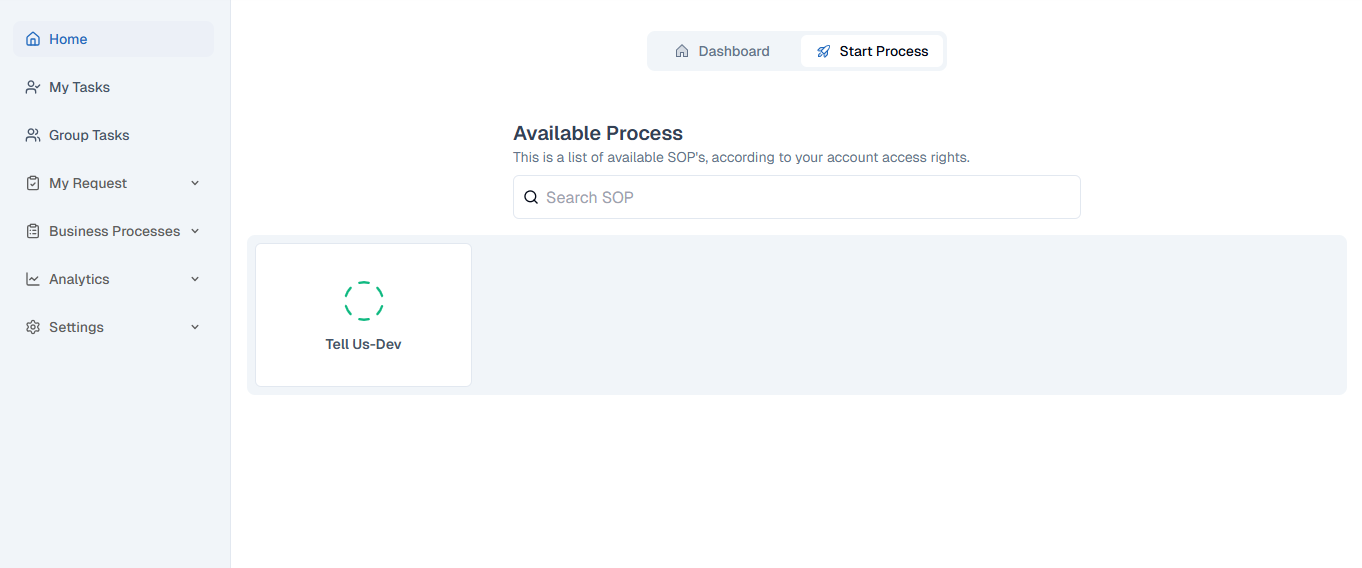 Menampilkan Menu Start Process
