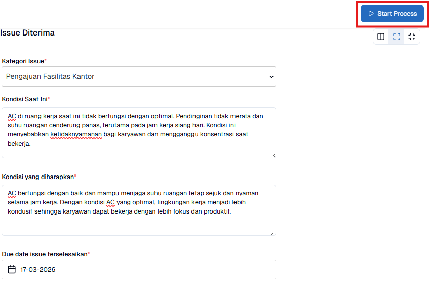 Menampilkan halaman Start Process
