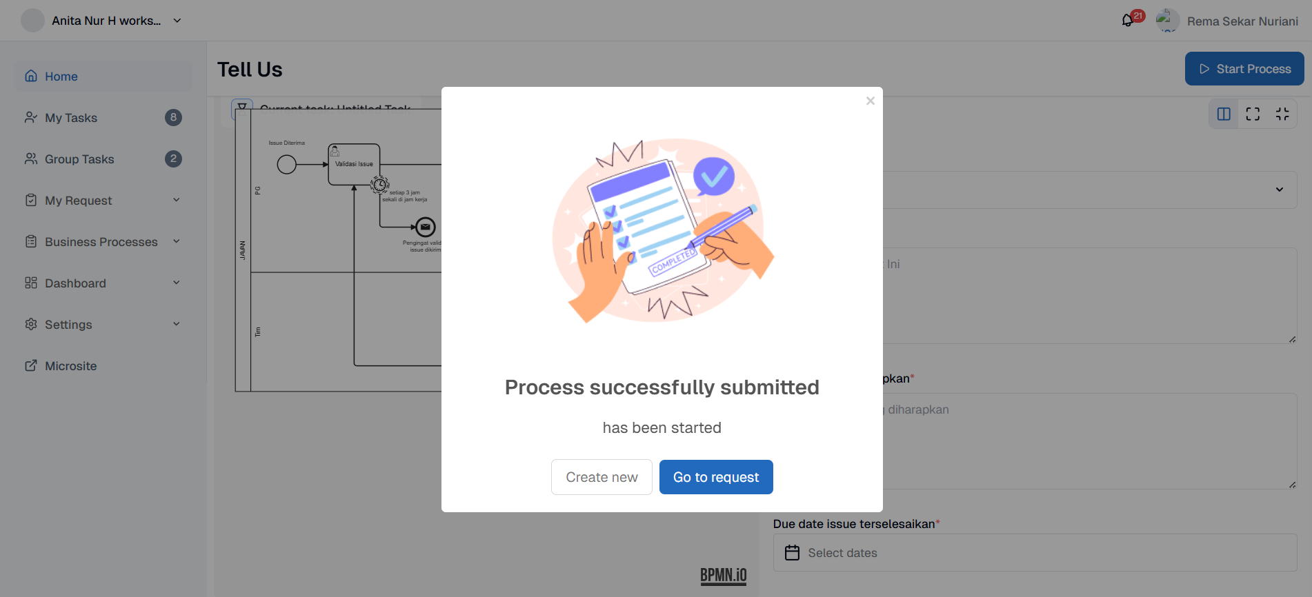 Berhasil submit process