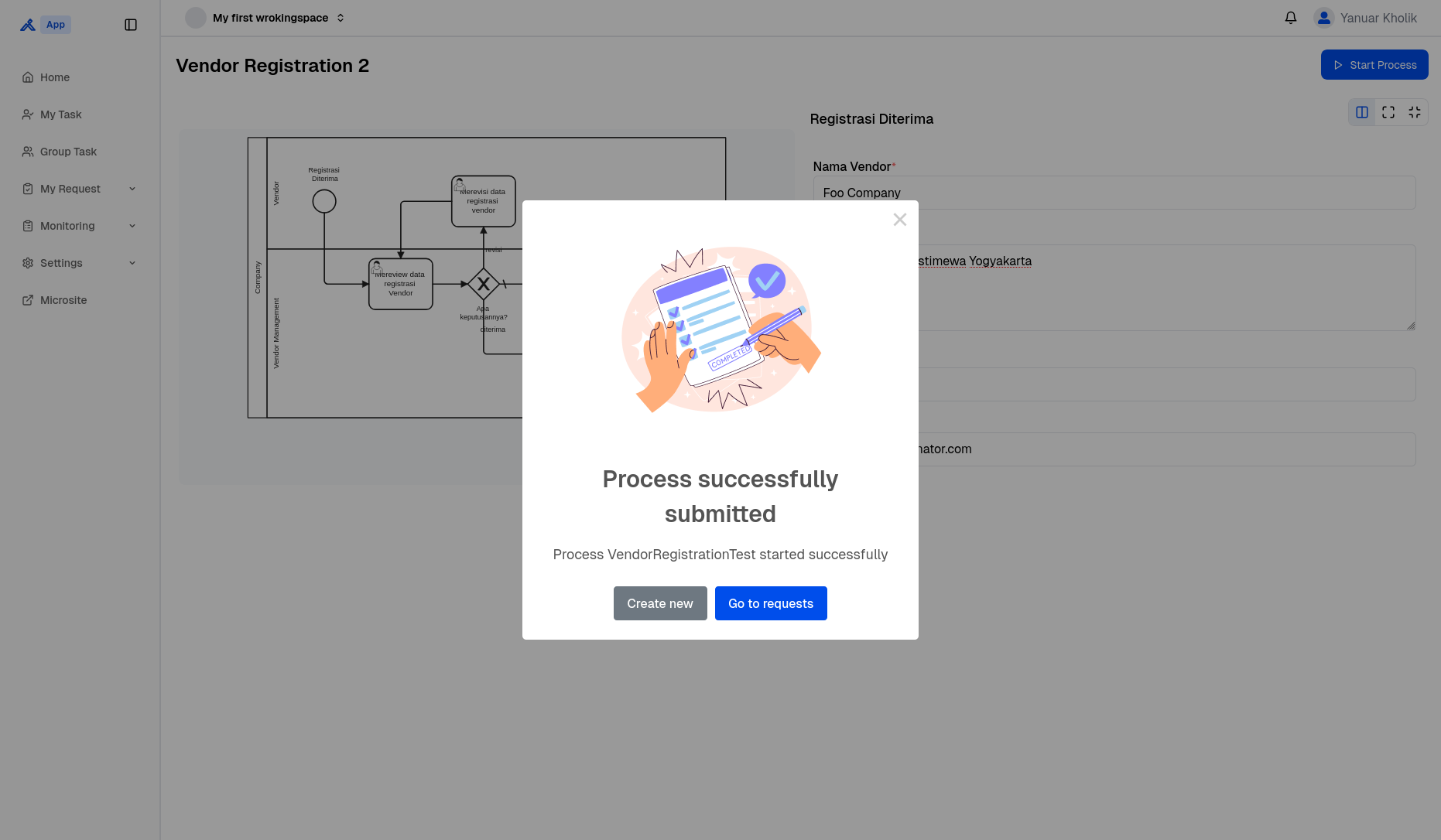 Berhasil submit process