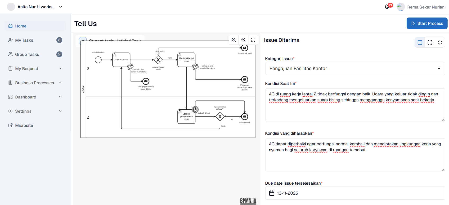 Menampilkan halaman Start Process