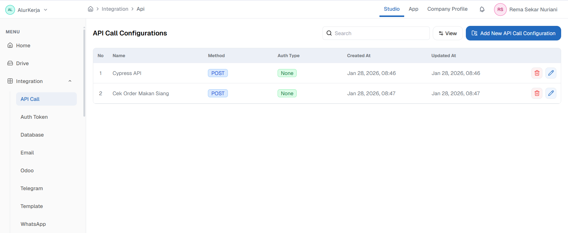 Halaman Menu API OnPremise,