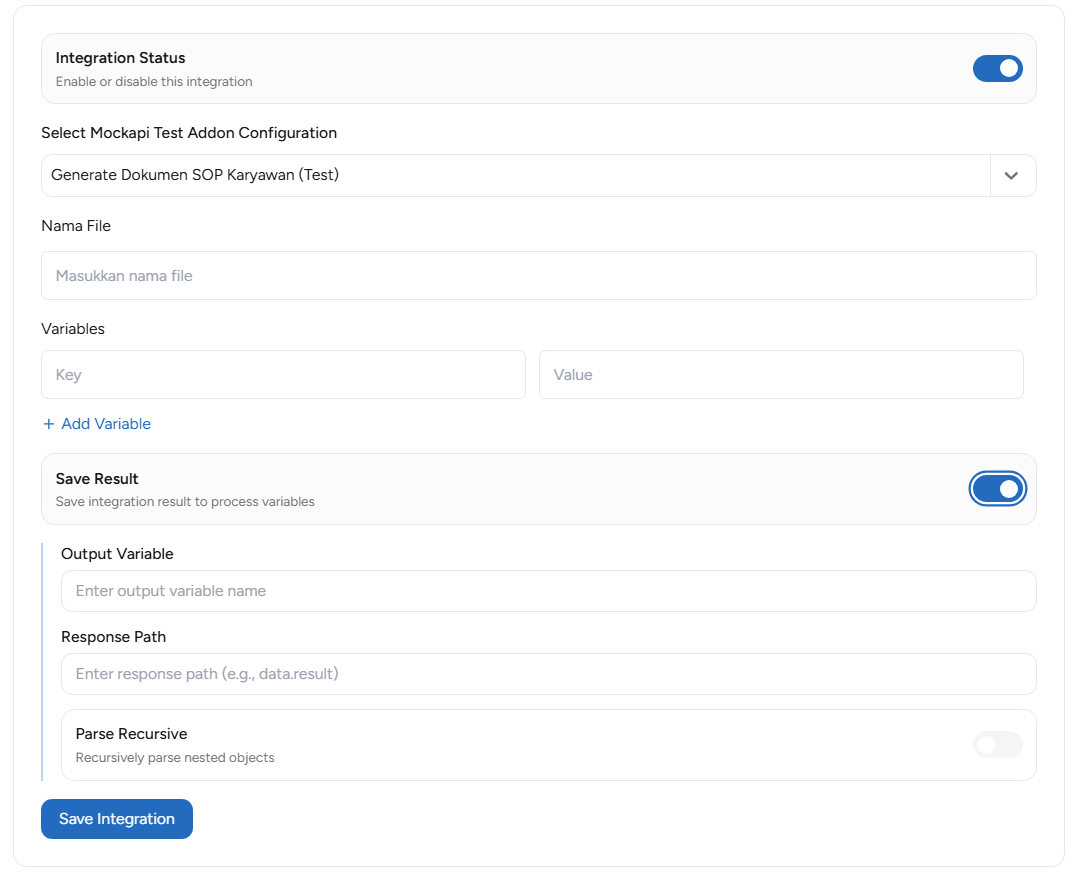 Action Integrations Addon,