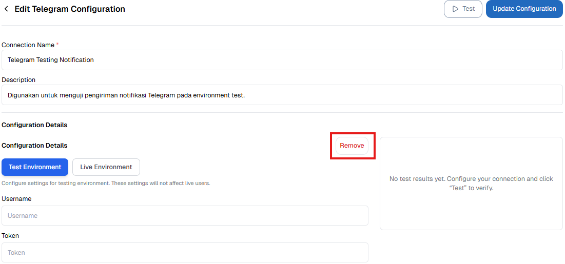 Tombol Remove Konfigurasi Telegram