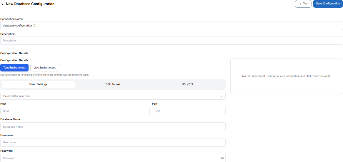 Halaman Konfigurasi Database Baru