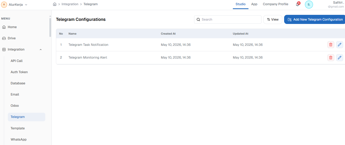 Halaman Menu Telegram