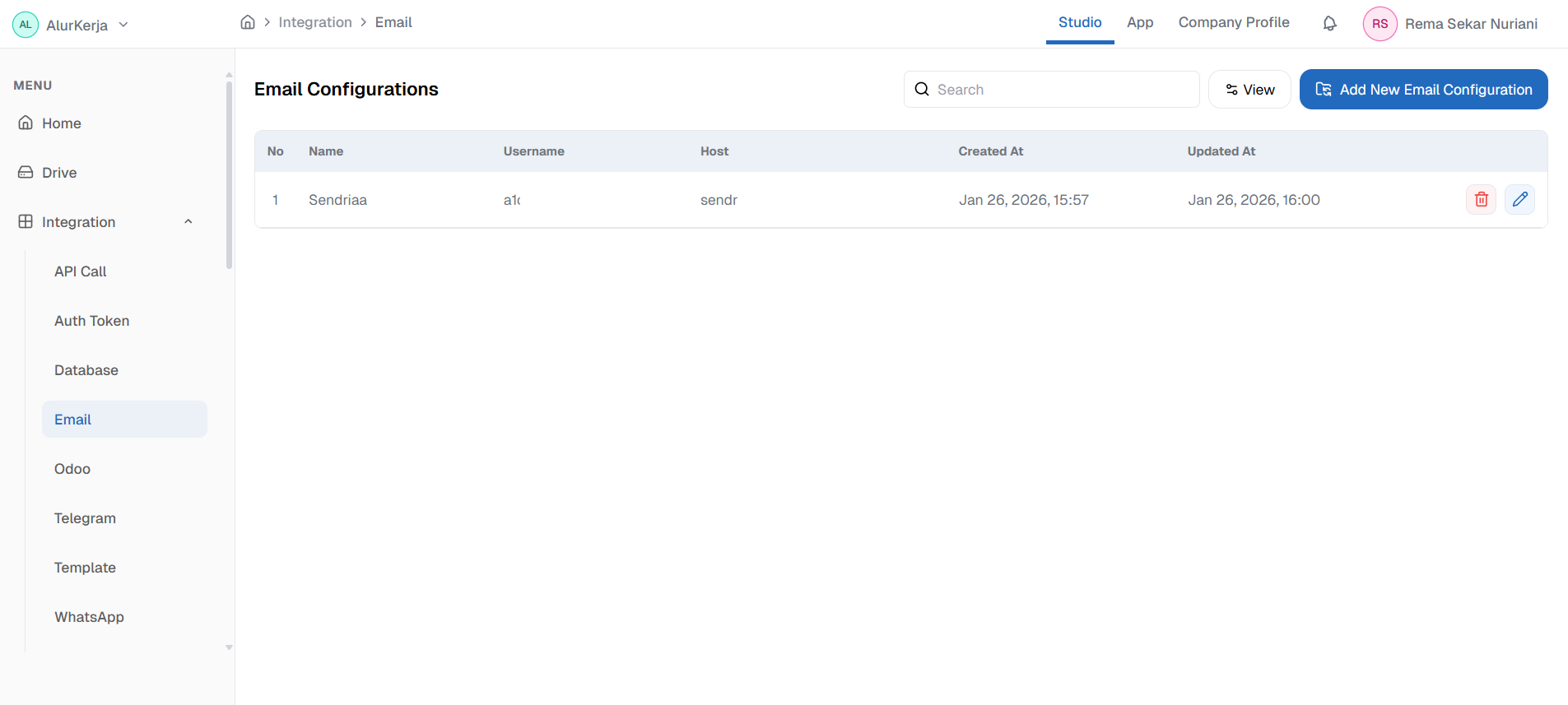 Halaman Menu Email OnPremise,