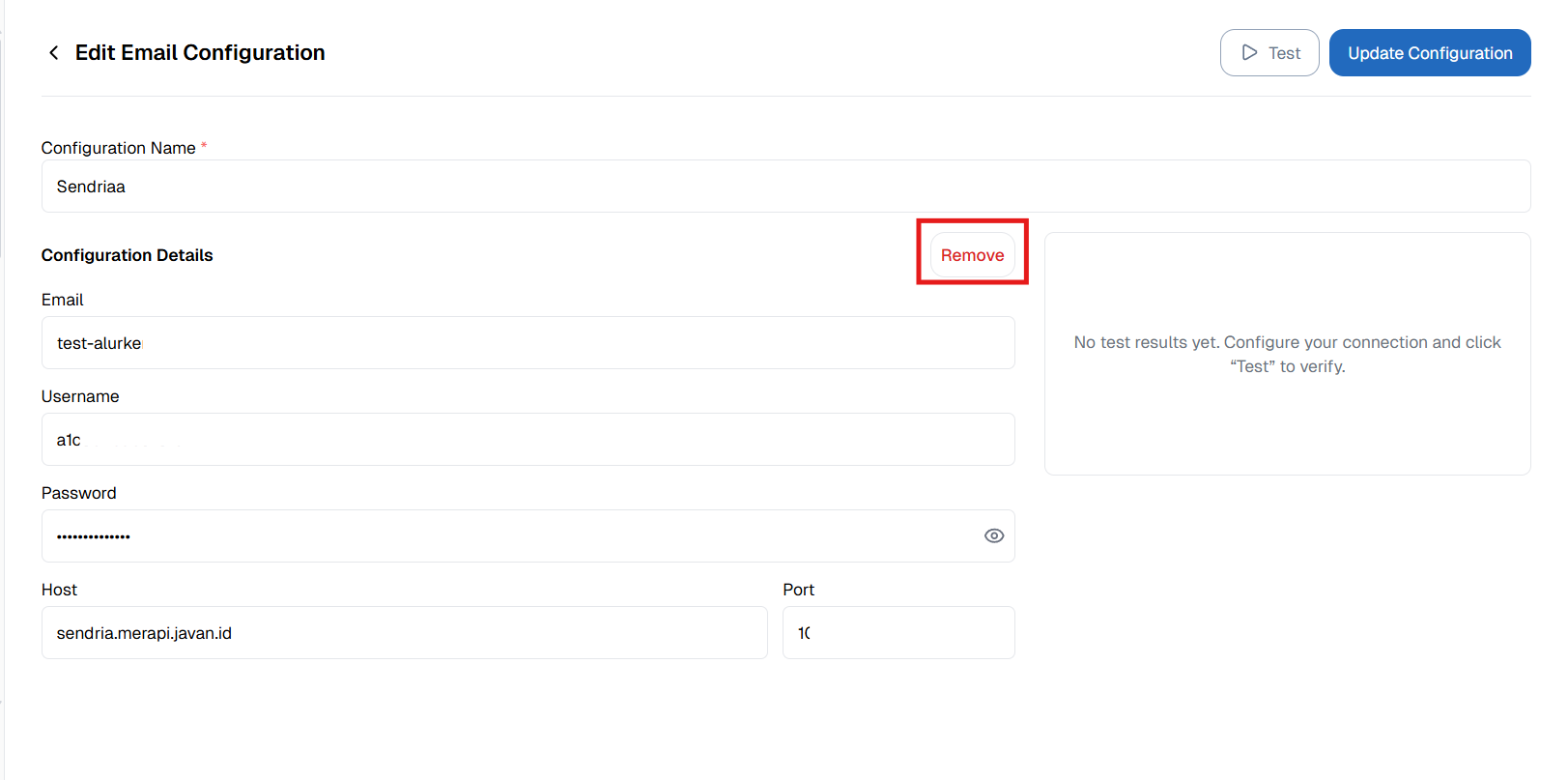 Remove Configuration Email OnPremise,