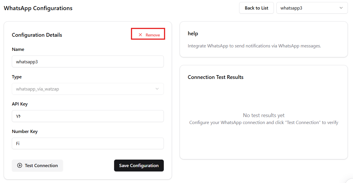 Remove Configuration WhatsApp,