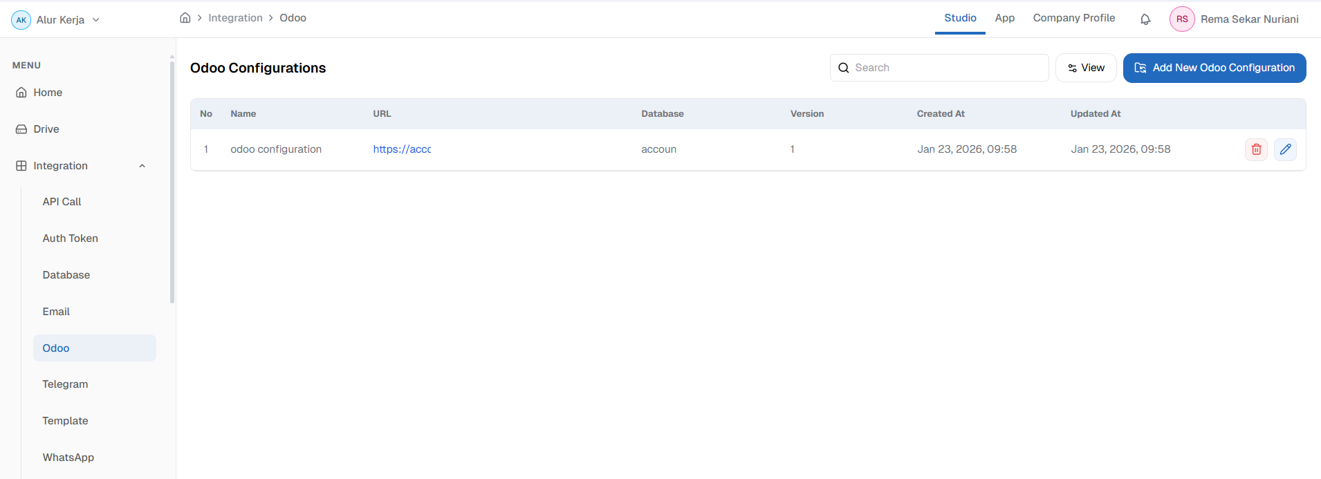 Halaman Menu Odoo OnPremise,