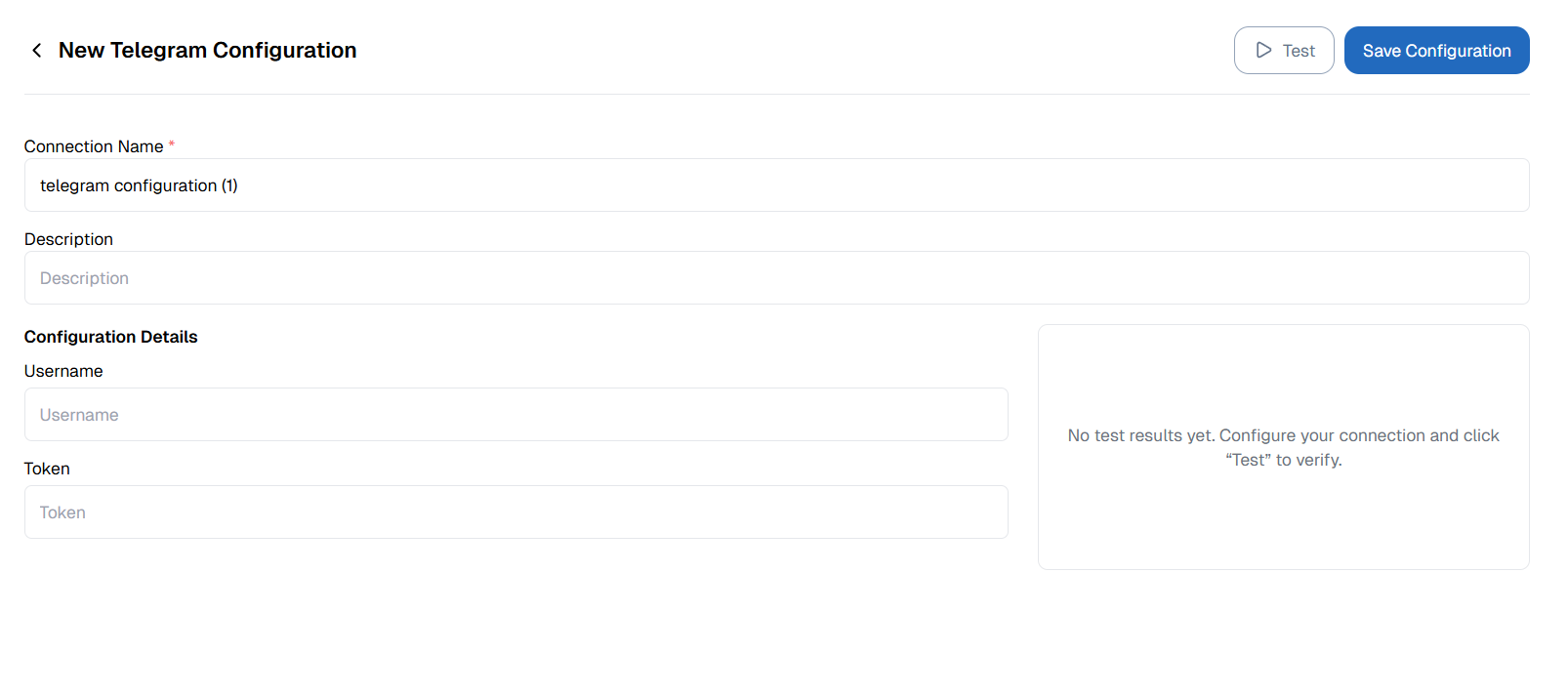Add New Configuration Telegram OnPremise,