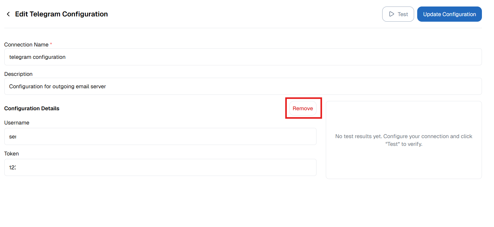 Remove Configuration Telegram OnPremise,