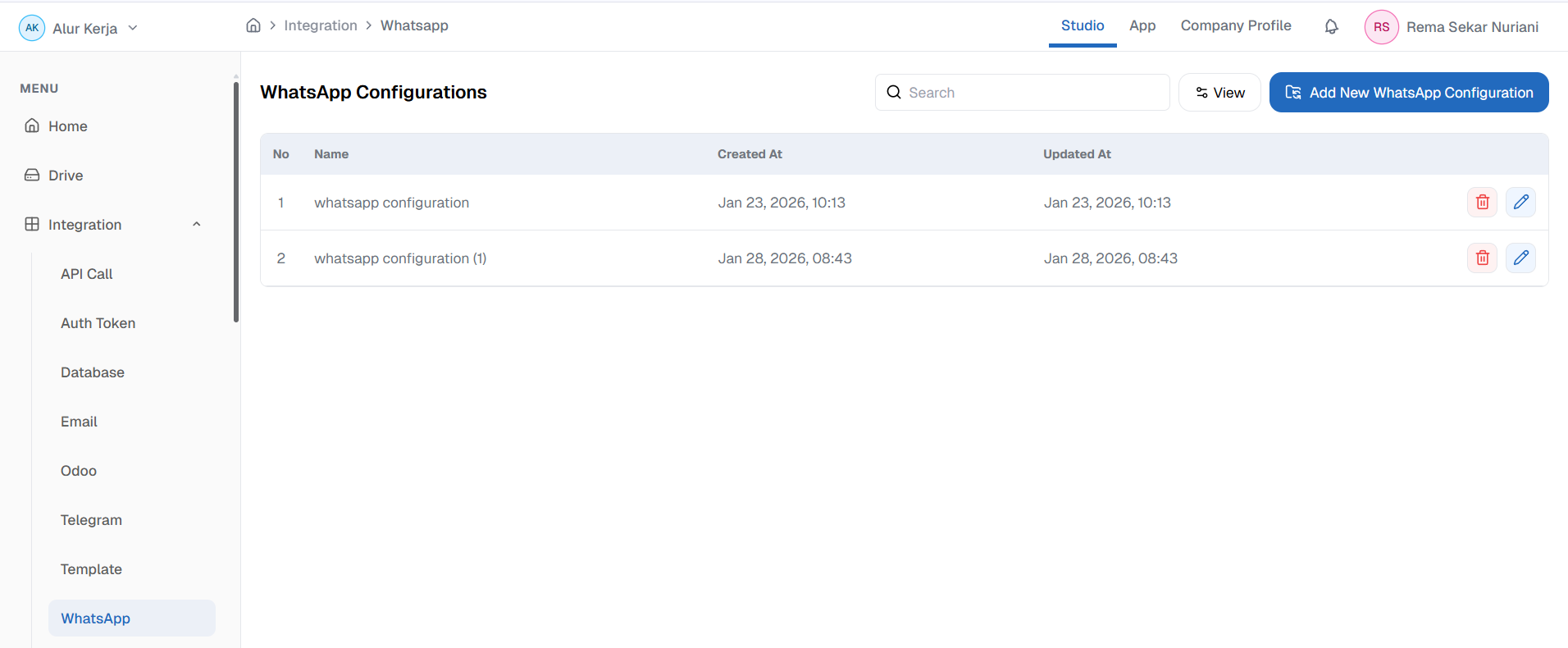 Halaman Menu WhatsApp OnPremise,