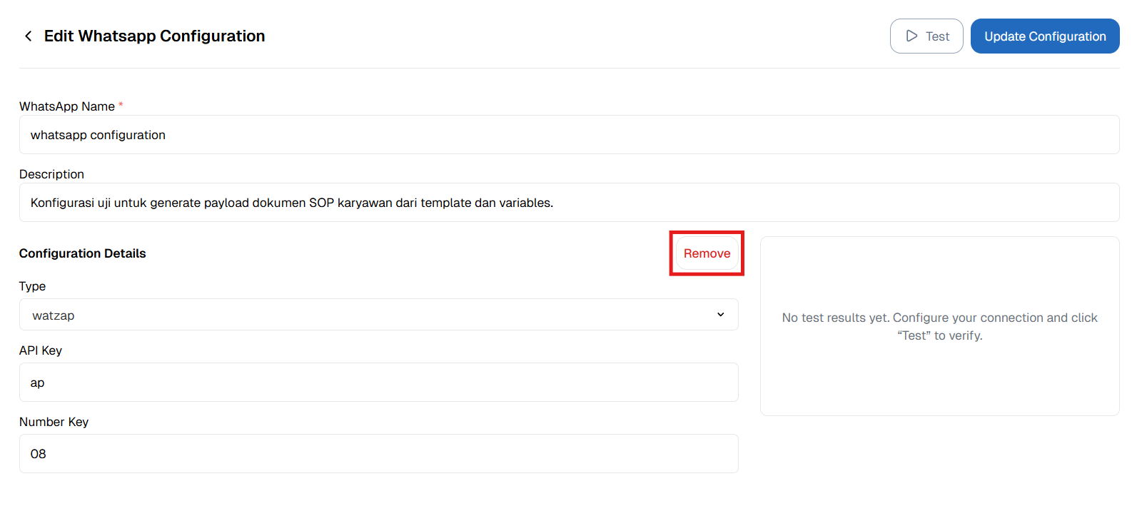Remove Configuration WhatsApp OnPremise,