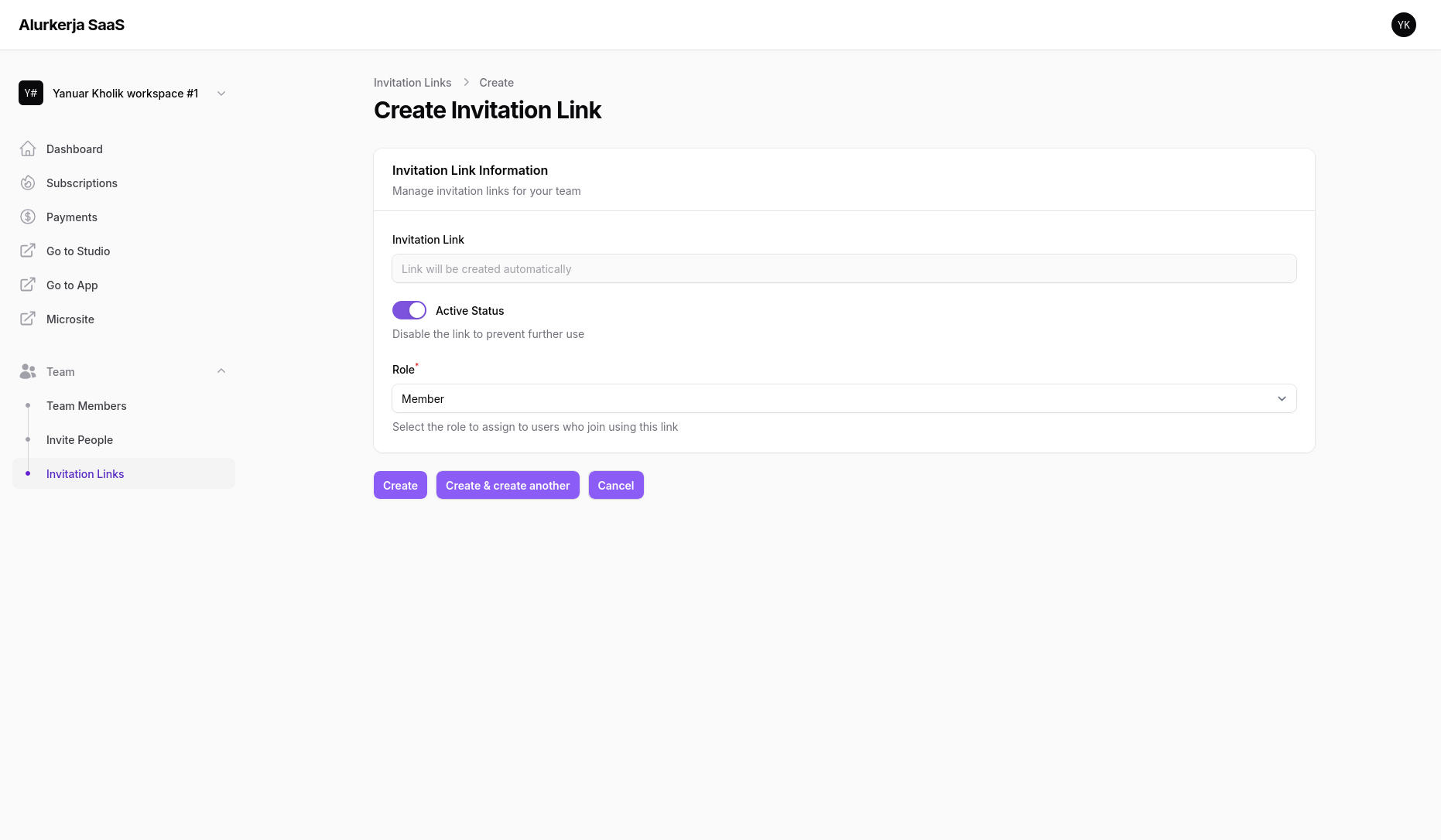 Create Invitation Links Alurkerja SaaS