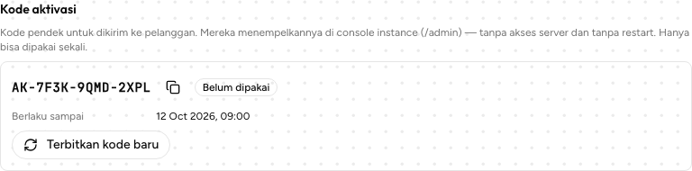 Kode aktivasi berstatus Belum dipakai