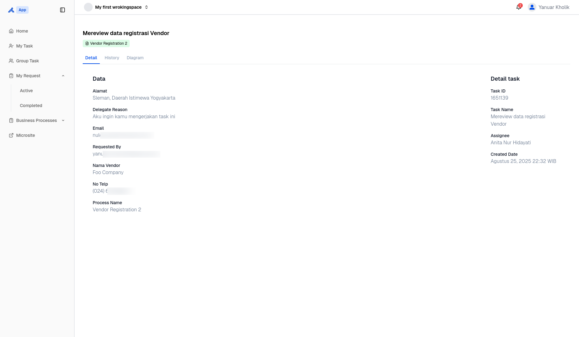 My Request Active Detail Page