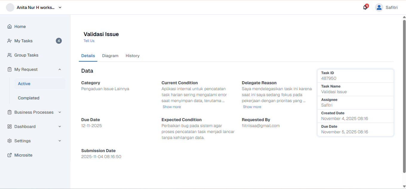 My Request Active Detail Page