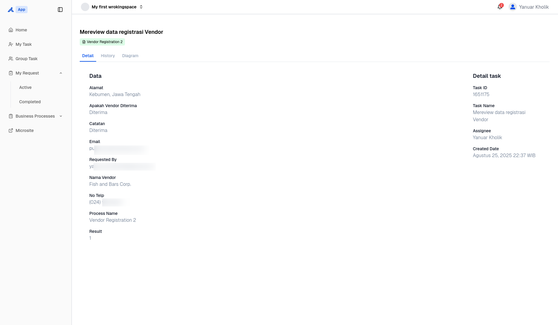 My Request Completed History Page