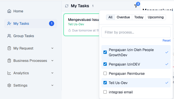 Daftar Task and Filter